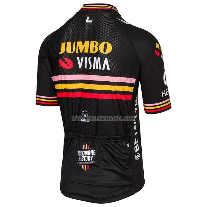 2023 Ropa Ciclismo Jumbo Visma Negro Mangas Cortas y Culotte Corto
